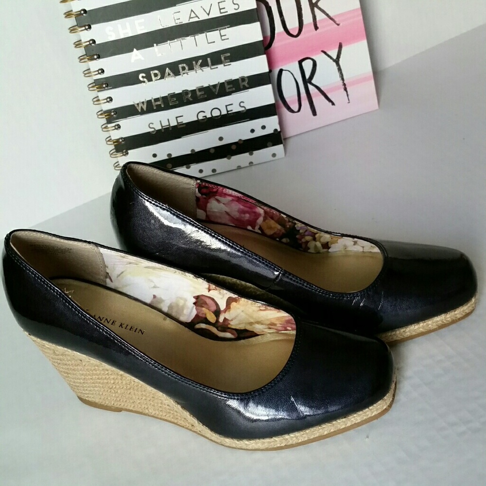 COPY - Anne Klein Patent Leather Navy Blue Wedges